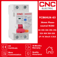 30mA YCB6HLN-63 CNC 1P N RCBO MCB Pemutus Litar Semasa Sisa 230V 5060Hz Ke Atas Perlindungan Kebasa