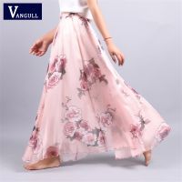 ▧▼ Vangull Summer Floral Print Chiffon Skirt Women Elastic band Bohemian Beach Pleated Skirt Female New Fashion Casual Skirts