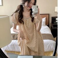 ♟❀ Womens nightdress summer short-sleeved mid-length Korean style Japanese pastoral style small floral cotton pajamas home clothes can be worn outside