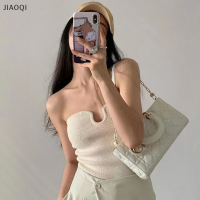 JIAOQI เสื้อชั้นในสตรีถักไม่มีสายรัดเซ็กซี่ฤดูร้อนเสื้อแขนกุดสีพื้นเข้ารูป