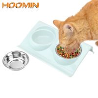 HOOMIN Stainless Steel Cat Double Bowl Pet Food Water Feeder Feeding Dishes Dog Bowl for Dog Puppy Cats Cat Bowl Pets Supplies