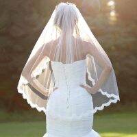 White Ivory Wedding One-tier Fingertip Veils Lace Applique Edge With Comb Hair Accessories