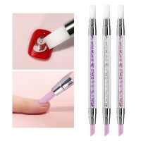 Dual-ended Silicone Quartz Nail Art Brush Rhinestone Acrylic Handle Decorations Powder Foil Nail Pen Brush Cuticle Remover Tools Artist Brushes Tools