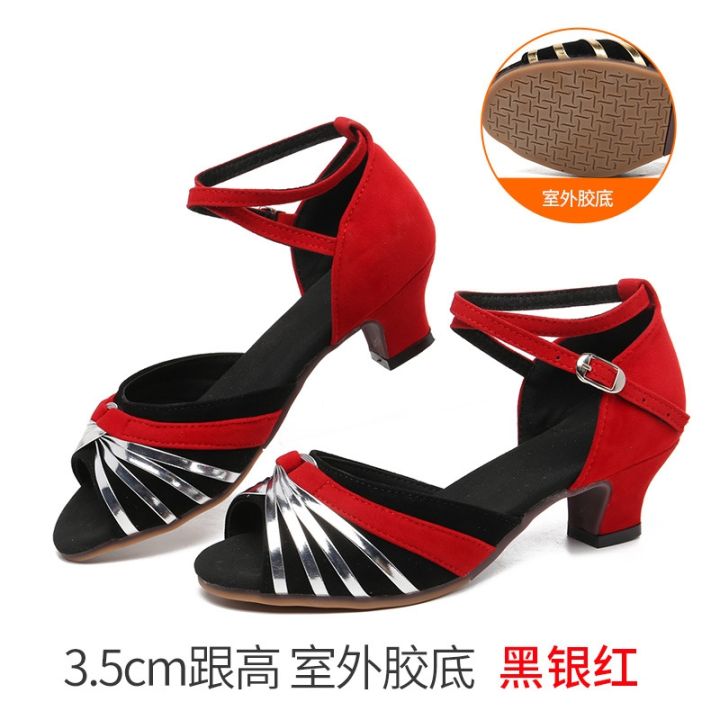ผู้ใหญ่สุภาพสตรีส้นกลางรองเท้าเต้นรำละตินตารางรองเท้าเต้นรำฤดูใบไม้ร่วงห้องบอลรูมรองเท้าเต้นรำลื่นเข็มขัด-t-sole-รองเท้าเต้นรำ-a721