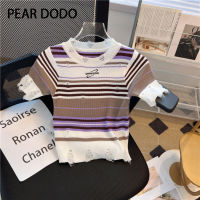 PEAR DODO เสื้อคอกลมถักวินเทจสำหรับผู้หญิงเกาหลี