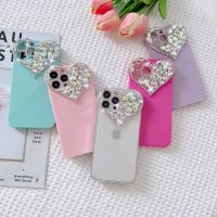 เคสโทรศัพท์นิ่มรูปหัวใจ3D สุดหรูสำหรับ Iphone 14 Pro13 Pro Max 12 11 XR XS 7 8 Plus เลนส์ SE3เลนส์กล้องเคสโทรศัพท์ติดเพชรแวววาว