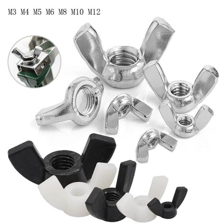 m3-m4-m5-m6-m8-m10-m12-stainless-steel-white-black-nylon-hand-tighten-nut-butterfly-nut-ingot-wing-nut