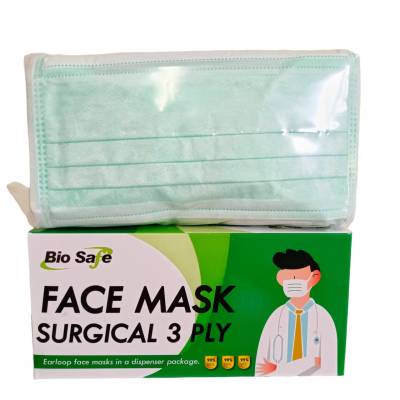 แมส หน้ากากอนามัย Facial Mask สำหรับผู้ใหญ่ สีเขียว ตราไบโอเซฟ Bio Safe หนา 3 ชั้น เกรดการแพทย์ จำนวน 1 กล่อง 50 แผ่น