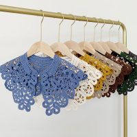 《Miki Xinyuan》วินเทจผ้าคลุมไหล่ O คอปกปลอมเสื้อผู้หญิงกลวง CrochetFalse ปกที่ถอดออกได้ WomanScarf WrapThin ผ้าพันคอ