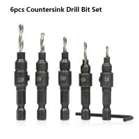 【✲High Quality✲】 liuchuanliang ที่เจาะรูไม้ Hss Countersink Drill ชุดบิต5ชิ้นพร้อมประแจเครื่องมือสำหรับงานไม้ดอกสว่านไม้เคลือบดีบุกดอกสว่านก้านหกเหลี่ยม