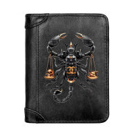 Luxury Skull Heart Scorpion Genuine Leather Wallet Classic Men Business Pocket Slim Card Holder Male Short Purses Gifts