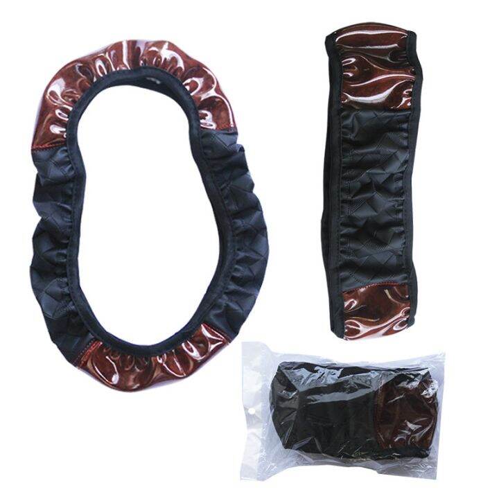 cw-4-color-new-car-steering-covers-wood-grain-mahogany-leather-embossed-no-elastic-band-anti-slip-37-38cm