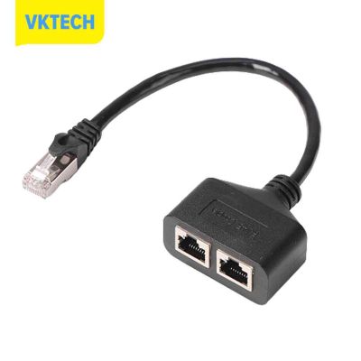 [Vktech] RJ45 Ethernet Network Expansion Splitter PC Internet 1ถึง2 Plug Connector Part