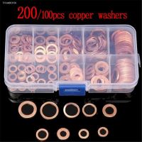 ❁ 200/100PCS M4-M14 Copper Washer Gasket Nut and Bolt Set Flat Ring Seal Assortment Kit with Box Fastener Screw Washers Sets