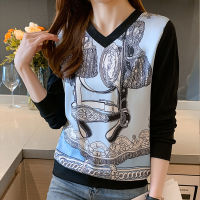 Fashion Womens Tshirt Casual Tops printing T Shirt Basic bottoming shirts Ladies v-neck Long Sleeve Tee Shirt