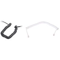 2PCS 24CM Black RJ9 Telephone Phone Modem Coil Line Cord Cable with 150CM White Stretchy RJ9 4P4C Telephone Coiled