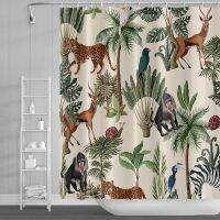 Wild Animal Jungle Shower Curtain Kawaii Cartoon Bath Curtain Cute Waterproof Anti-peeping Bathroom Accessories with 12pcs Hooks