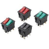 1pcs Double Rocker Switch DPST 6 Pin On-Off With Green Red Light 20A 125VAC Latching Switch w Waterproof cap