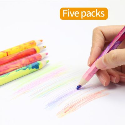 DEDEDEPRAISE 4-Color Thick Lead Colored Pencils Mixed Color Pencils Set Painting Sketching Wood Color Pencil School Stationery