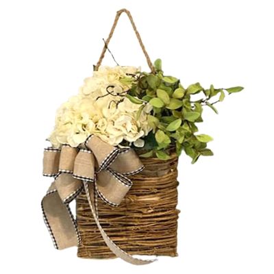 Spring Wildflower Door Hanging Basket Wreath Spring Welcome Sign Easter Day for Front Door, Easter Decor