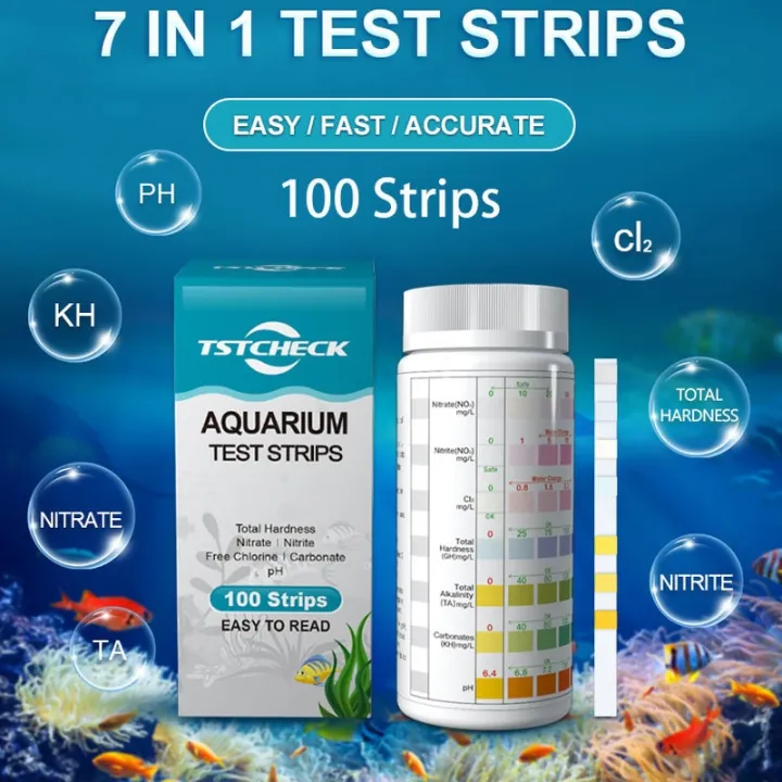 7IN1 100strip Aquarium Test Strips Fish Tank Test Kit for Freshwater