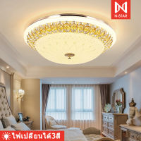 Ceiling Lights โคมไฟเพดาน ไฟเพดานบ้าน LED โคมระย้าคริสตัล  โคมไฟห้องนั่งเล่น ห้องนอนของโรงแรม โคมระย้าคริสตัลยุโรป โคมไฟเปลี่ยนสี 3สี