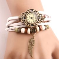 Vintage Women Watches Imitation Leather Wooden Beads Wing Sculpture Watch Casual Wrist Watch relogio feminino Watch Women