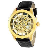 Invicta Mens Vintage Automatic Stainless Steel and Leather Casual Watch, Color:Black/Gold Gold/Gold (Model: 22571, 22575)