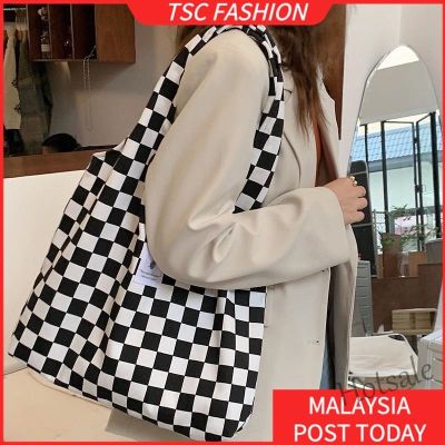 【hot sale】♗ C16 TSCfashion Womens New Retro Checkerboard Canvas Vest Bag Korean Style Ins Student All-match Portable Shoulder Bag