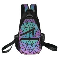 2023▪□△ Fashion dazzle colour geometric ling geometric diamond lattice double wrapped chest backpack bag new worn