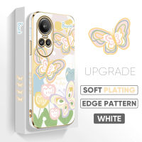 เคส PMP สำหรับ OPPO Reno10 Pro 5G ฟรีสายคล้อง + มีสีสันลายขอบสี่เหลี่ยมผีเสื้อชุบเคสโทรศัพท์หรูหราชุบเคสโทรศัพท์นิ่ม