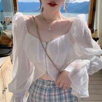 Korean Fashion Elegant Blouses Women White Casual France Chiffon Female Blouses Long Sleeve Retro Designer Clothing Autumn 2021