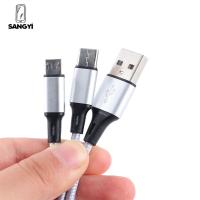 SANGYI ตัวแยกไนล่อนแบบ2 In 1 Type C สายเคเบิลไมโคร USB สายชาร์จแบบเร็วสายสายชาร์จแบตเตอรี่ค่าโทรศัพท์ทนทาน