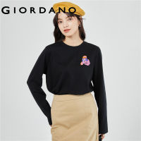 GIORDANO Women Little Joys Series T-Shirts Pink Girl Print 100% Cotton Tee Crewneck Long Sleeve Fashion Casual Tshirts 99393390