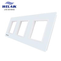 WELAIK EU 3Frame 222*80mm White Wall Socket Outlet Square Hole Crystal Tempered Glass Panel Only DIY Parts A3888W1