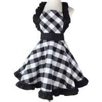 XiuMood Womans Apron For Home Kitchen Cooking Dining Accessory Black And White Buffalo Plaid Retro Full Aprons Bib