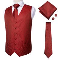 Mens Gold Jacquard Paisley Vest Set 2019 New Elegant Men Wedding Party Waistcoat for Suit Tuxedo Necktie Pocket Square MJ-0009