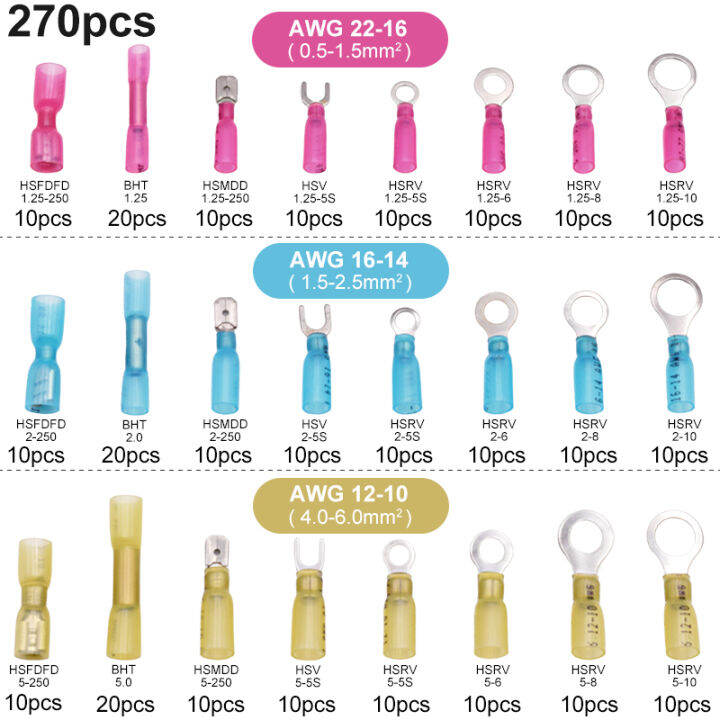 100250pcs-กันน้ำความร้อนหดสายไฟฟ้าลวด-crimp-แขน-splice-แหวนส้อม-y-terminals-ชุดฉนวน-connectors-kit