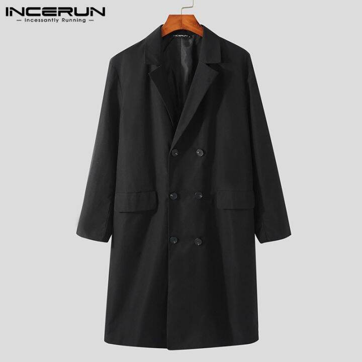 incerun-เสื้อโค้ทแขนยาวแฟชั่นเกาหลีทรงหลวมสําหรับผู้ชาย