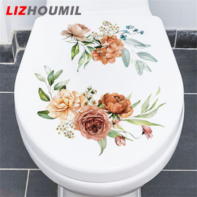 LIZHOUMIL สติกเกอร์ติดผนังสำหรับที่นั่งในห้องน้ำ,สติ๊กเกอร์ติดสติ๊กเกอร์ติดผนังกั้นห้องน้ำติดในห้องน้ำลายดอกไม้ติดผนังสำหรับติดถังน้ำ WC ตกแต่งห้องน้ำ