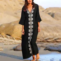 --D0512 2023 new cotton embroidered beach blouse v-neck gown holiday is prevented bask in unlined upper garment to connect dress skirt suit blouse