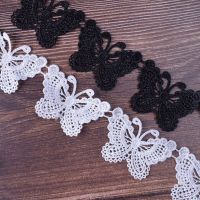 1Y(12Pcs Butterfly) Lace Fabric Ribbon Width 5CM White Black Embroidered Applique Handmade DIY Wedding Sewing Craft BW014 Fabric  Material