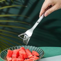 2 in 1 Watermelon Slicer Cutter Stainless Steel Fruit Forks Portable Tableware Lightweight Easy to Clean Durable GRSA889