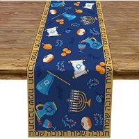 【LZ】◐  Hanukkah Linen Table Runner Jewish Chanukah Menorah Dreidel Star of David Festival Party Kitchen Dining Home Decor Table Runner