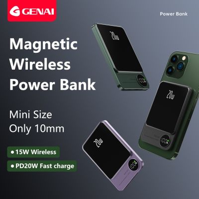 Genai 10000mAh Magnetic Power Bank 15W Wireless Charger PD20W Fast Charging Mini Slim External Battery for iPhone 12 13 14Promax ( HOT SELL) tzbkx996
