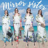 ?ป้าย Mirrorsister​ 10519.14 เดรสเชิ้ตสกรีนลายดอกแขนยาว  ปลายแขนตัดต่อสีพื้น กระดุมทองผ่ากลางตลอดลำตัว ชุดเดรสผู้หญิง