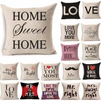 43*43cm Love Mr Mrs Cotton Linen Throw Pillow Cushion Cover Gift Home Decor Wedding Decoration Decorative Pillowcase 40247 Cushion Cover