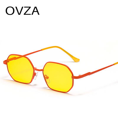 OVZA แว่นกันแดดขนาดเล็กสไตล์พังก์สำหรับผู้ชายแว่นตาสีเหลืองกรอบบางสำหรับผู้หญิง S1016