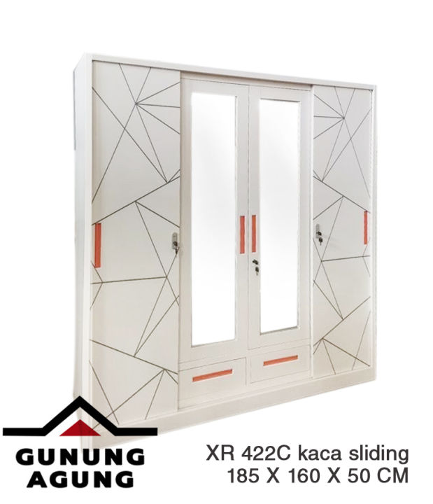 Lemari Baju Pakaian Besi Sliding Swing Kombinasi 4 Pintu Xr 422c