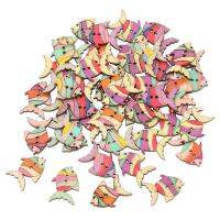 Colorful 100Pcs/set 2 Holes Cute Fish Pattern Buttons 28mm Wood Buttons  7NK144 Haberdashery